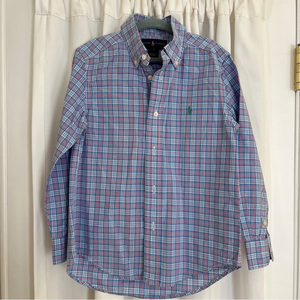 ralph lauren boys size 5 plaid button up long sleeve dress shirt